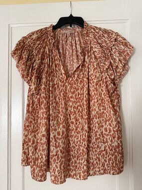Philosophy 1X Leopard Print Blouse Rust Orange | Ruffle Sleeve Flowy Top